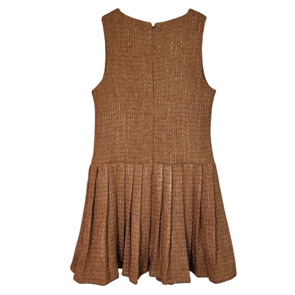 Commense Chocolate Brown Tweed Pleated Mini Dress Sleeveless Zip Back Size S NWT - Picture 2 of 8